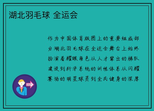 湖北羽毛球 全运会
