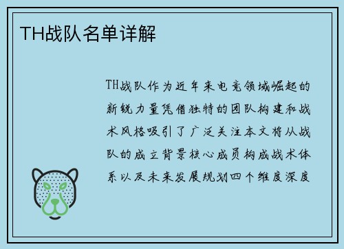 TH战队名单详解